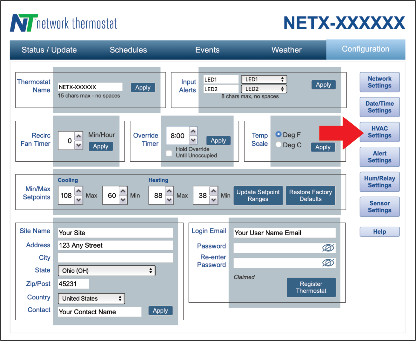 NetX HVAC Settings Link